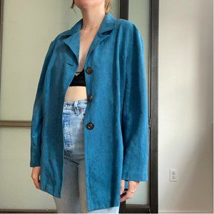 Suede/velvet Blue Trench Coat